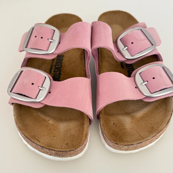 BIRKENSTOCK Women's Arizona Big Buckle Slide on Sandal Pink Silver Size 7 - Picture 1 of 5
